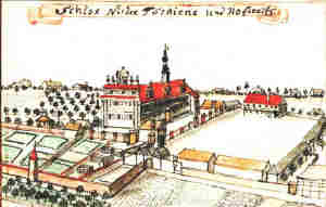 Schlos Nieder Tschirne und Hofereits - Zamek i folwark, widok z lotu ptaka